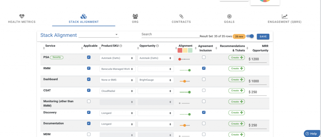 image of stack alignment page in Lifecycle Insights customer success module