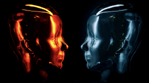 red and blue robot avatars facing each other
